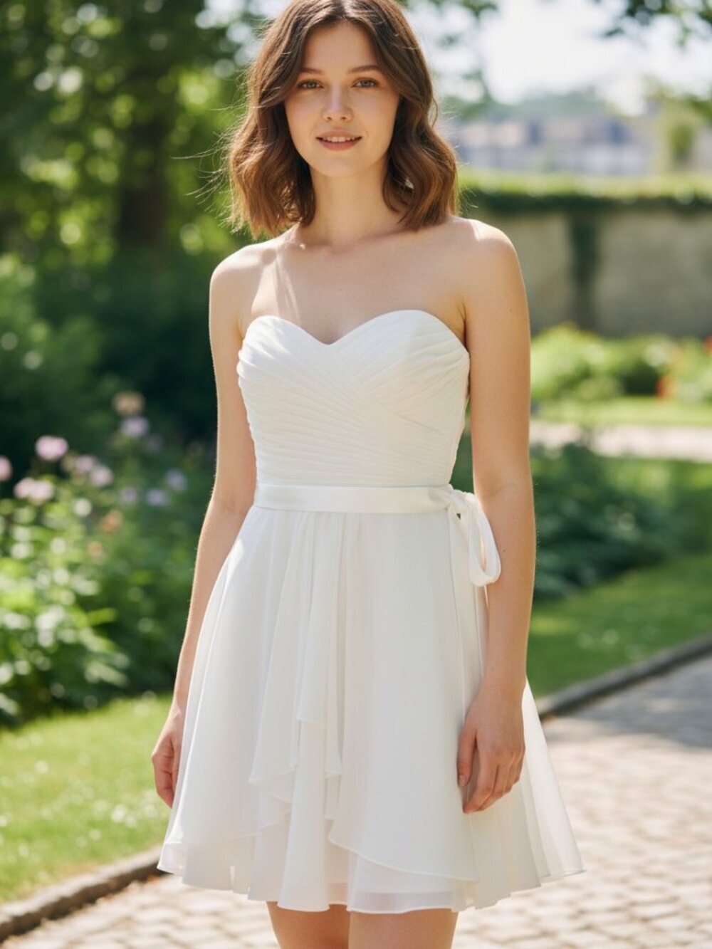 Mori Lee by Madeline Gardner ivory Strapless knee length cocktail Dress size 4